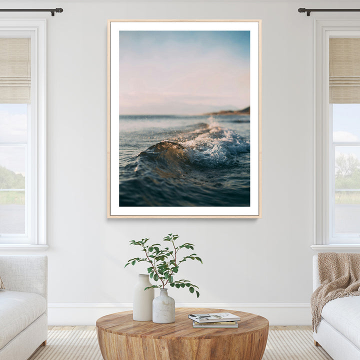 Ocean Waves Wall Art Canvas Print, Framed Coastal Serenity Wall Art Print, Golden Hour Perfect Modern Coastal Decor Artwork