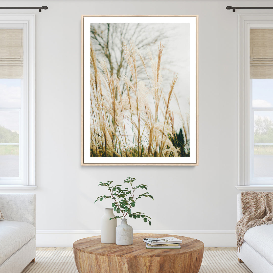 Pampas Grass Wall Art Canvas Print, Framed Neutral Tones Art Picture Print, Minimalist Nature Perfect Boho Minimalist Decor Artwork