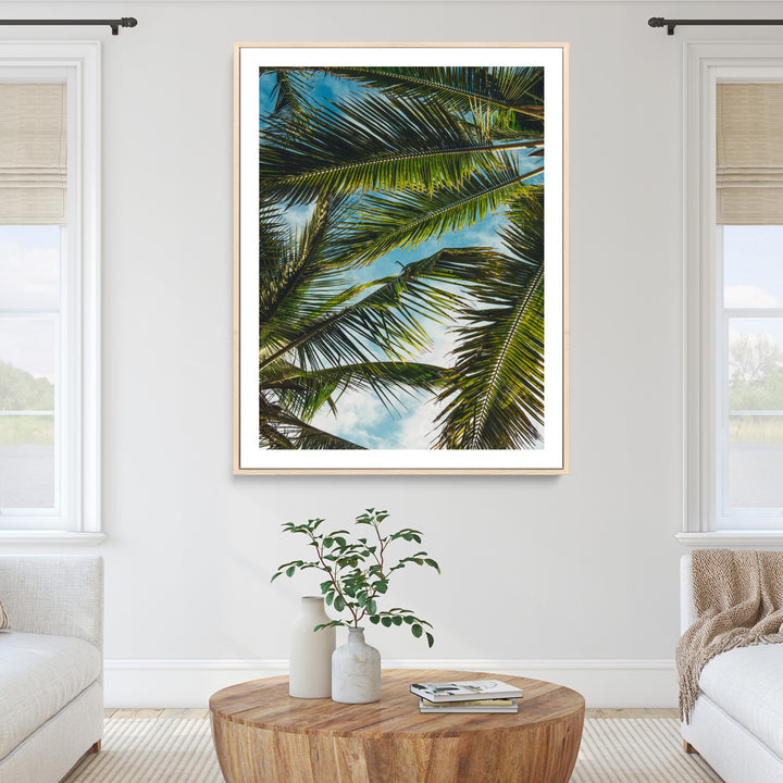 Palm Leaves Wall Art Canvas Print, Framed Tropical Vibes Art Picture Print, Green Foliage Perfect Tropical Boho Decor Artwork
