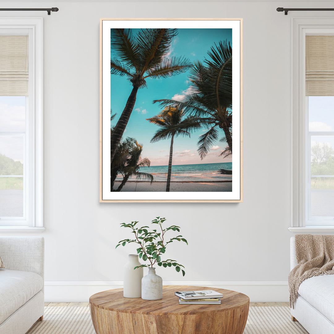 Palm Trees Wall Art Canvas Print, Framed Tropical Beach Art Picture Print, Ocean Breeze Perfect Tropical Coastal Decor Artwork
