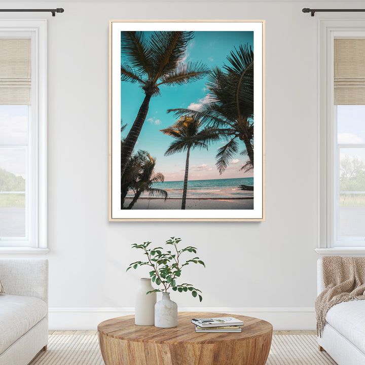 Palm Trees Wall Art Canvas Print, Framed Tropical Beach Art Picture Print, Ocean Breeze Perfect Tropical Coastal Decor Artwork
