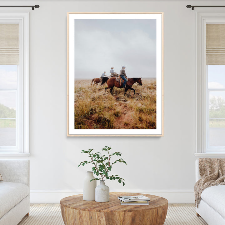 Golden Grassland Wall Art Canvas Print, Framed Western Frontier Mood Art Picture Print, Open Range Riders Perfect Rustic Western Decor