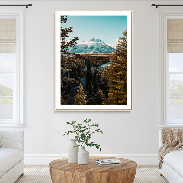 Mountain Landscape Wall Art Canvas Print, Framed Snowy Peaks Art Picture Print, Nature Photography Perfect Rustic Lodge Decor Artwork