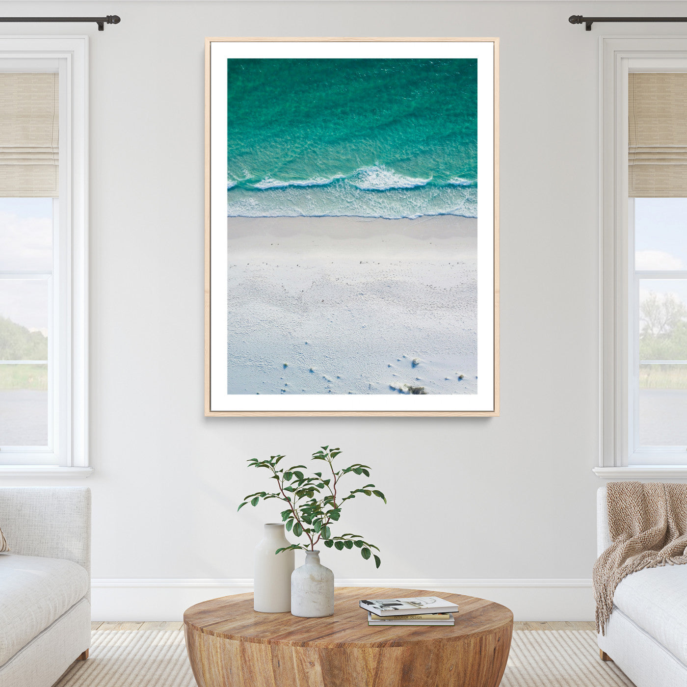Soft Waves Wall Art Canvas Print, Framed Seaside Escape Art Picture Print, Minimalist Beach Aesthetic Perfect Coastal Minimalist Decor