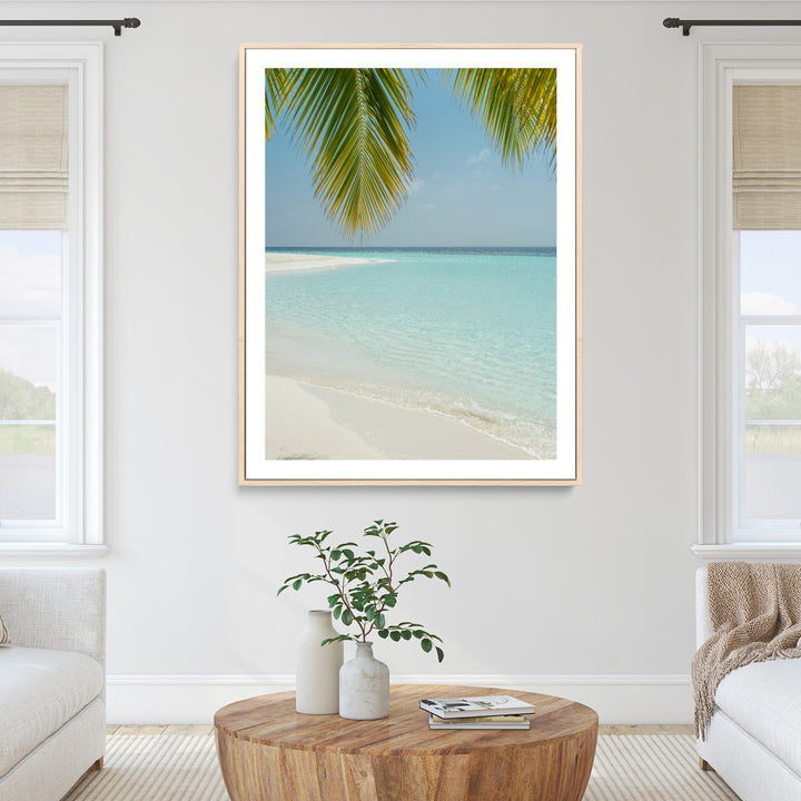 Azure Water Wall Art Canvas Print, Framed Tranquil Island Escape Art Picture Print, Clear Blue Ocean Wall Art Coastal Minimalist Decor