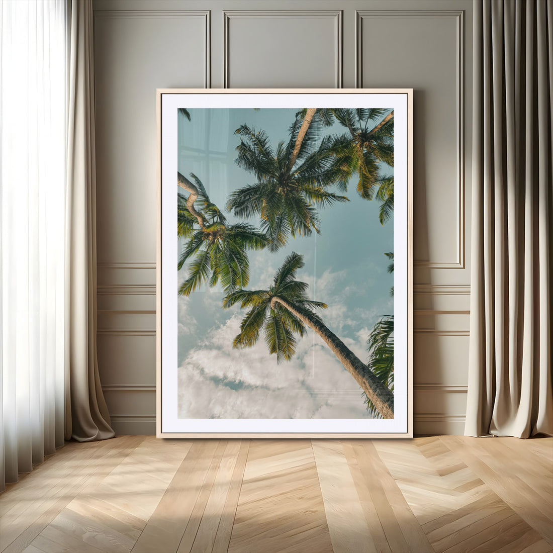 Tropical Palm Trees Wall Art Canvas Print, Framed Coastal Nature Art, Relaxing Summer Vibes Boho Decor