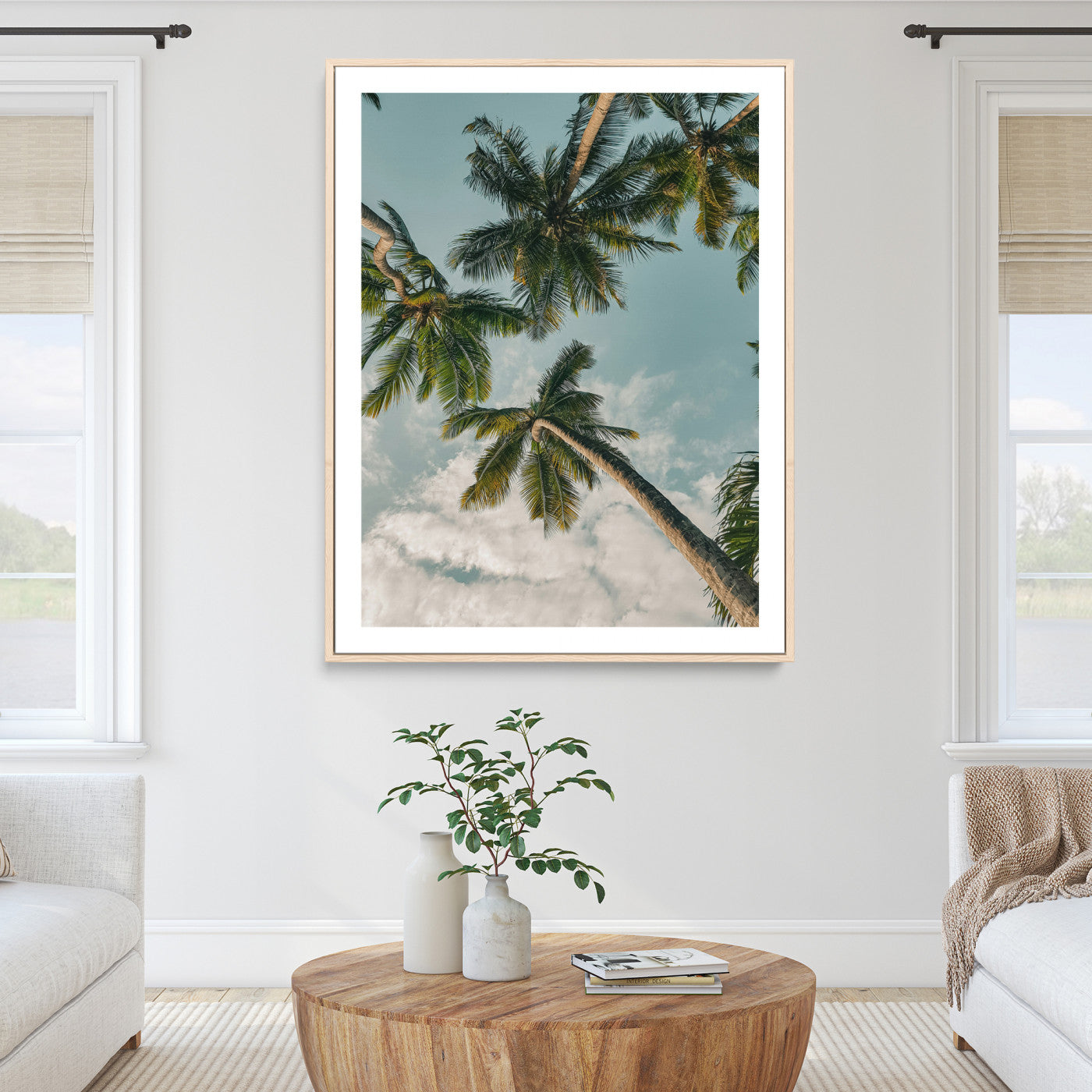 Tropical Palm Trees Wall Art Canvas Print, Framed Coastal Nature Art Picture Print, Relaxing Summer Vibes Perfect Boho Coastal Decor Artwork