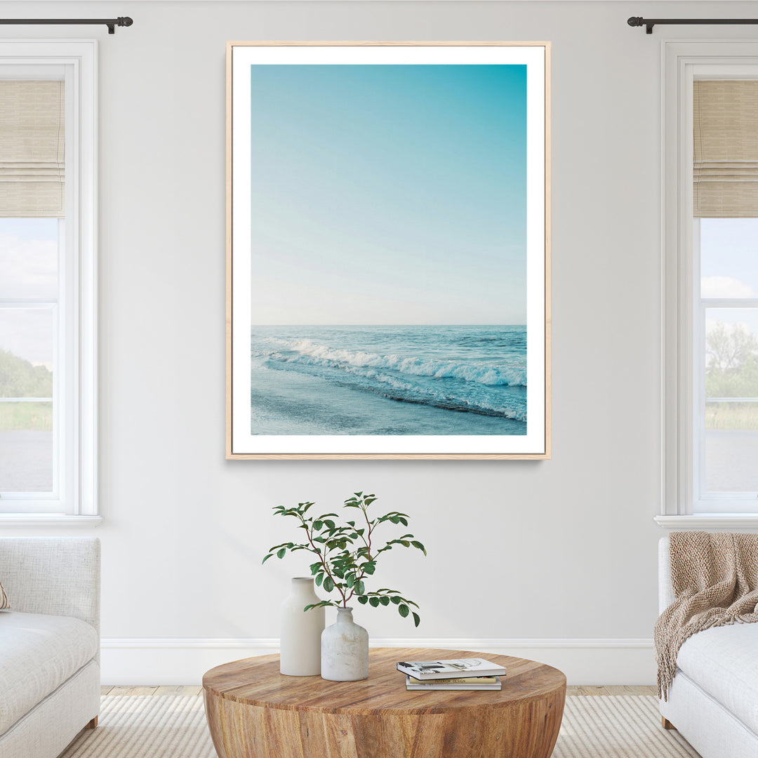 Minimalist Ocean Wall Art Canvas Print, Framed Calm Seascape Art Picture Print, Soft Blue Tones Perfect Coastal Minimalist Decor Artwork