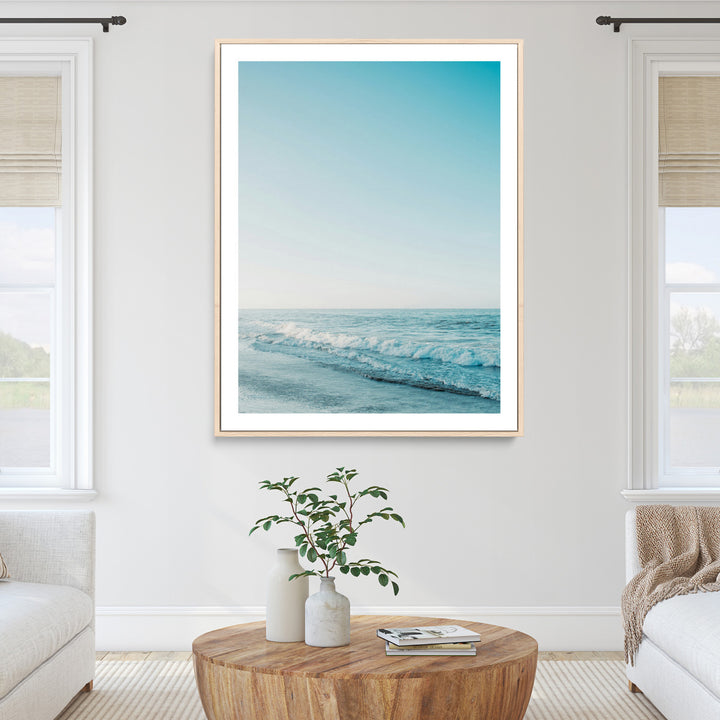 Minimalist Ocean Wall Art Canvas Print, Framed Calm Seascape Art Picture Print, Soft Blue Tones Perfect Coastal Minimalist Decor Artwork