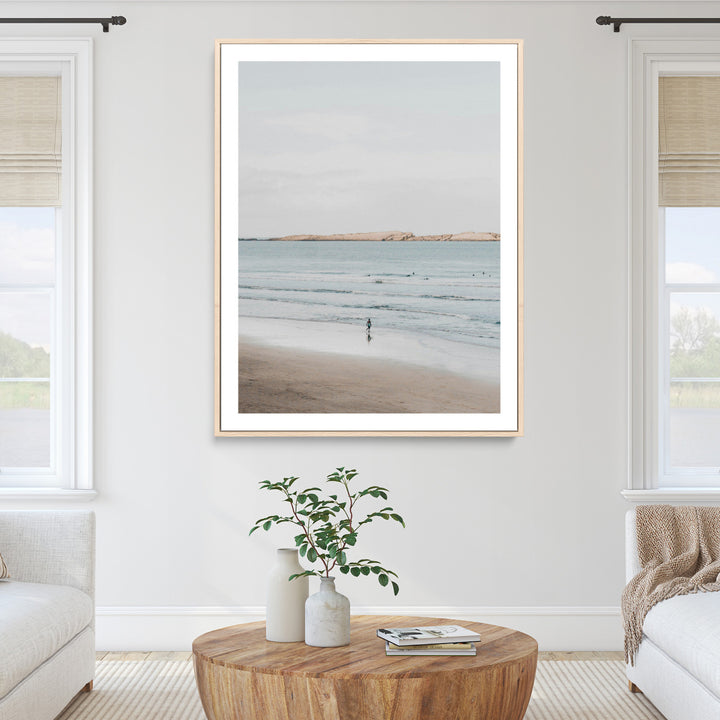 Minimalist Beach Art Canvas Print, Soft Blue Tones Print, Framed Tranquil Ocean Art Print, Large Calm Horizon Printing Coastal,