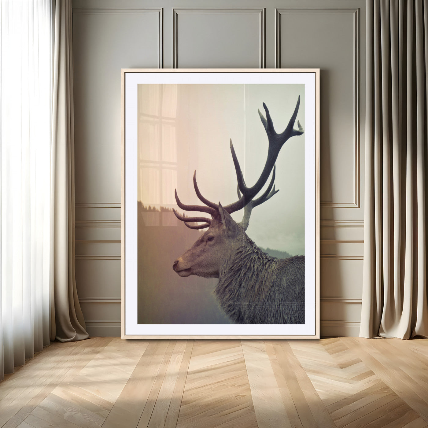 MGC-FP-24x36 - Deer Canvas Print Wall Art Canvas Print, Framed Woodland Animal Decor Art Picture Print, Rustic Lodge Wall Art Perfect Rustic Lodge Decor Artwork