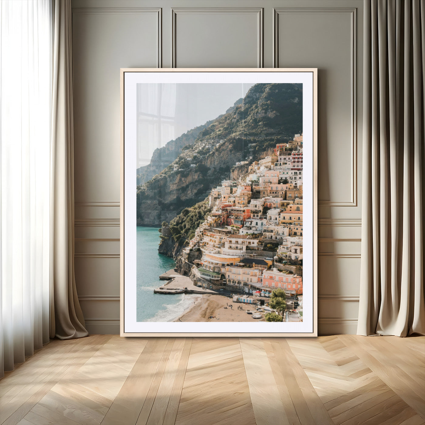 MGC-FP-24x36 - Scenic Coastal Cliffside Town Wall Art – Mediterranean Seaside View Canvas Print, Vibrant Wrapped Canvas for Living Room, Office, Home Decor