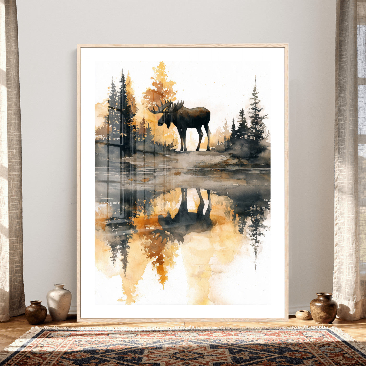 86920530-MGV-CV-24X36 - Abstract Moose Forest Wall Art Canvas Print – Wildlife Nature Artwork Print for Living Room, Cabin, and Office Decor