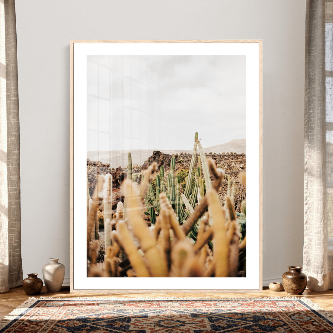 Minimal Desert Cactus Wall Art Canvas Print, Neutral Southwestern Landscape Decor