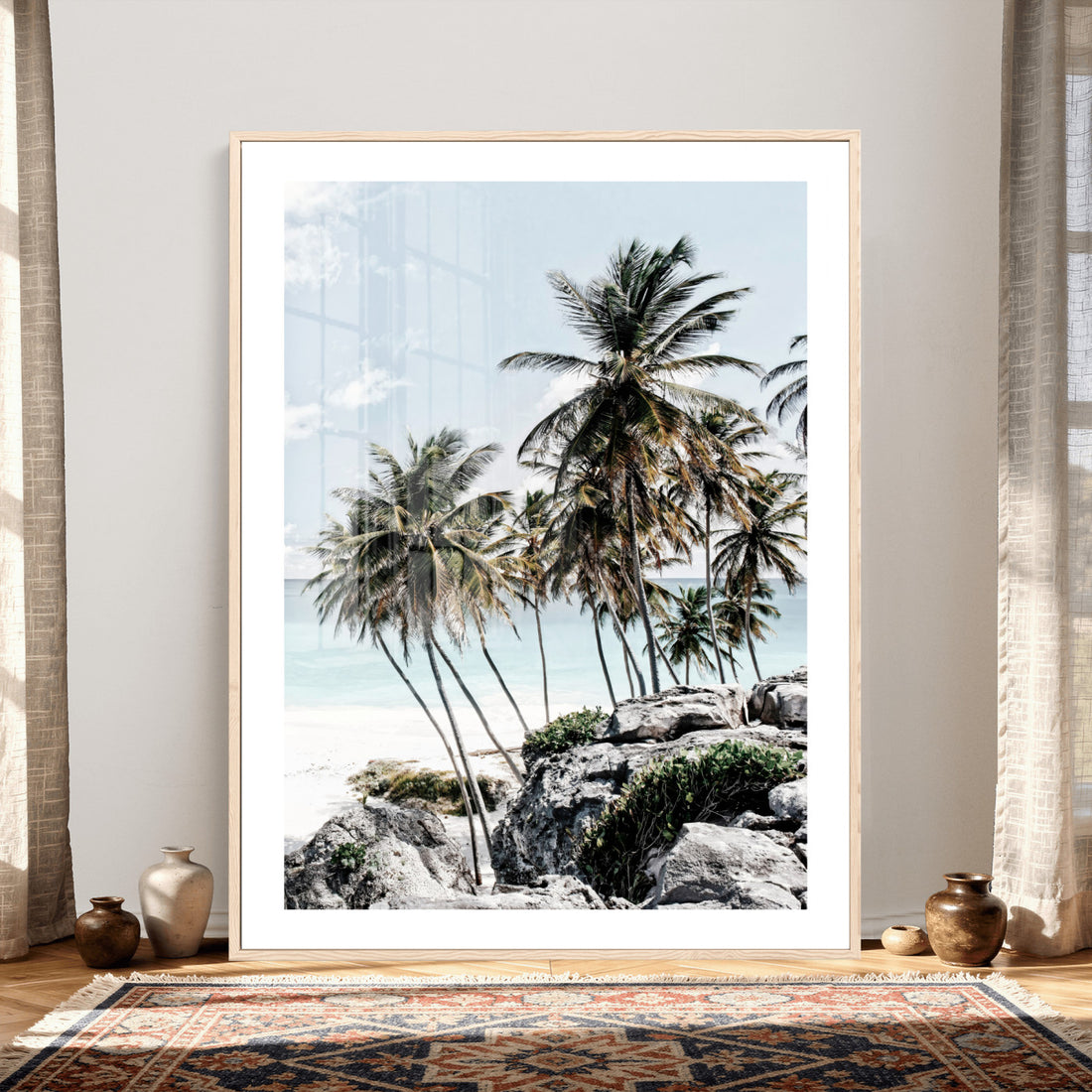 Tropical Trees Beach Wall Art Canvas Print, Coastal Ocean Scene