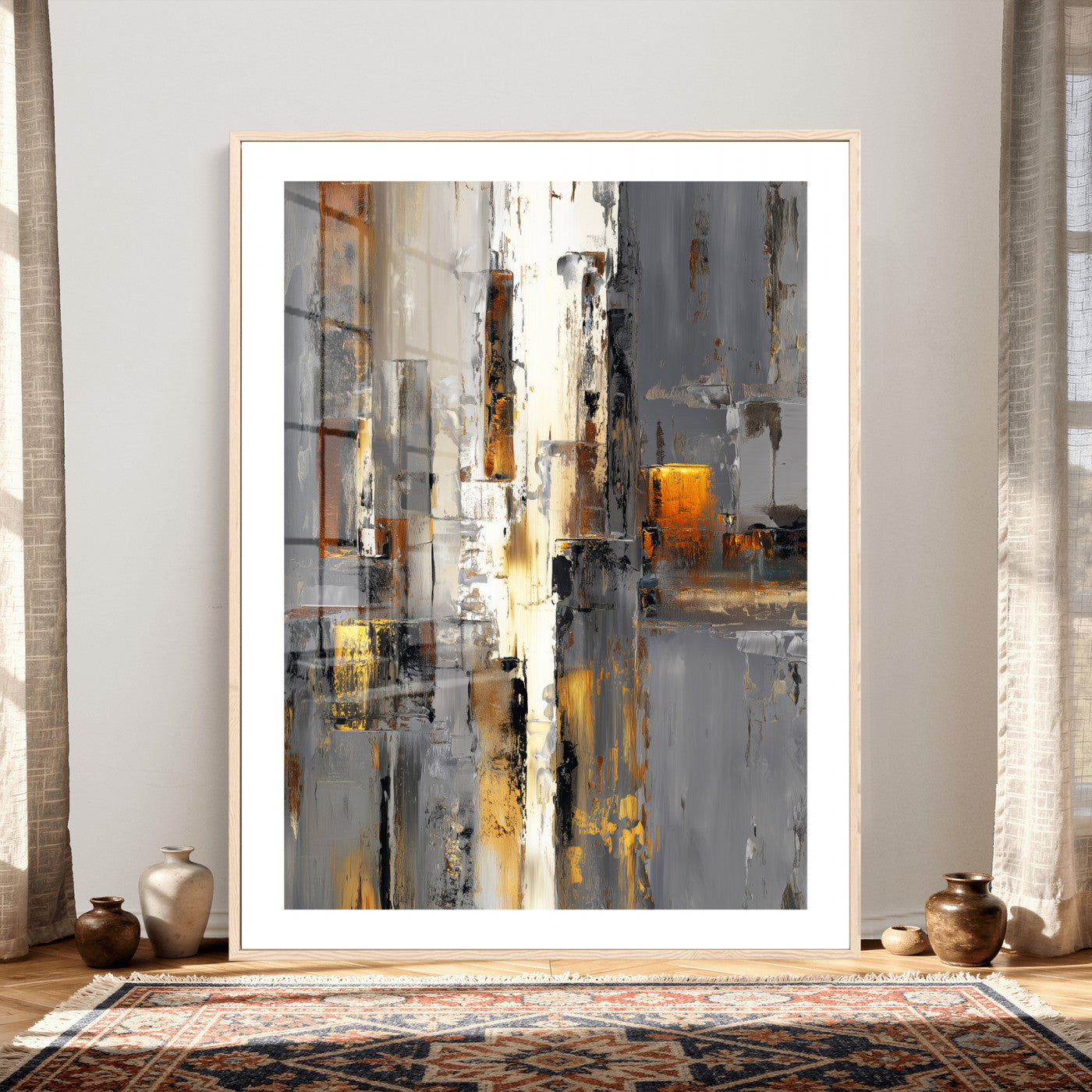 35992080-MGV-CV-24X36 - Abstract Urban Reflection Wall Art Canvas Print, Gold Black Modern Architecture Canvas Print, Contemporary Moody City Artwork for Living Room Decor