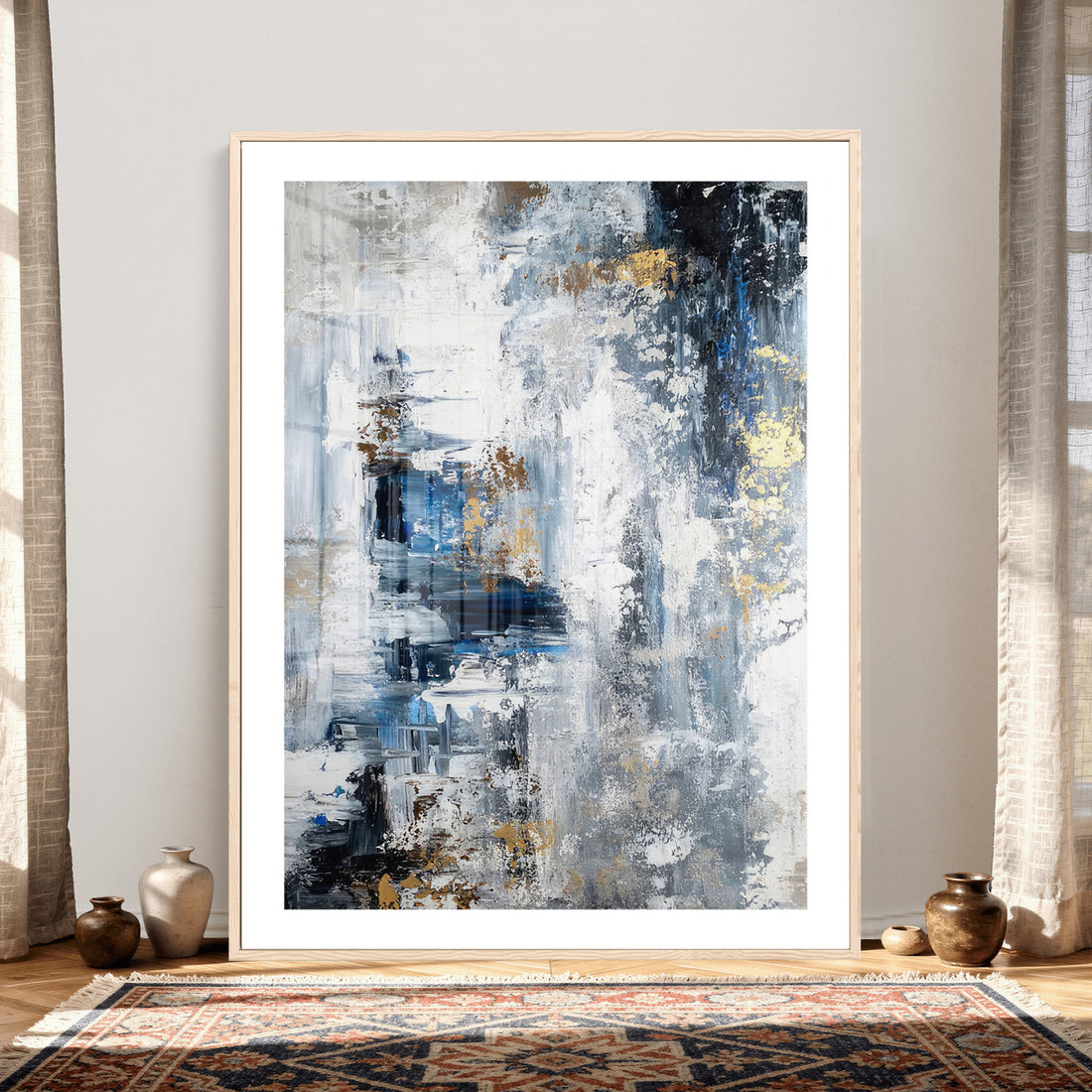 Blue Abstract Wall Art Canvas Print, Gold Black Modern Architecture Art