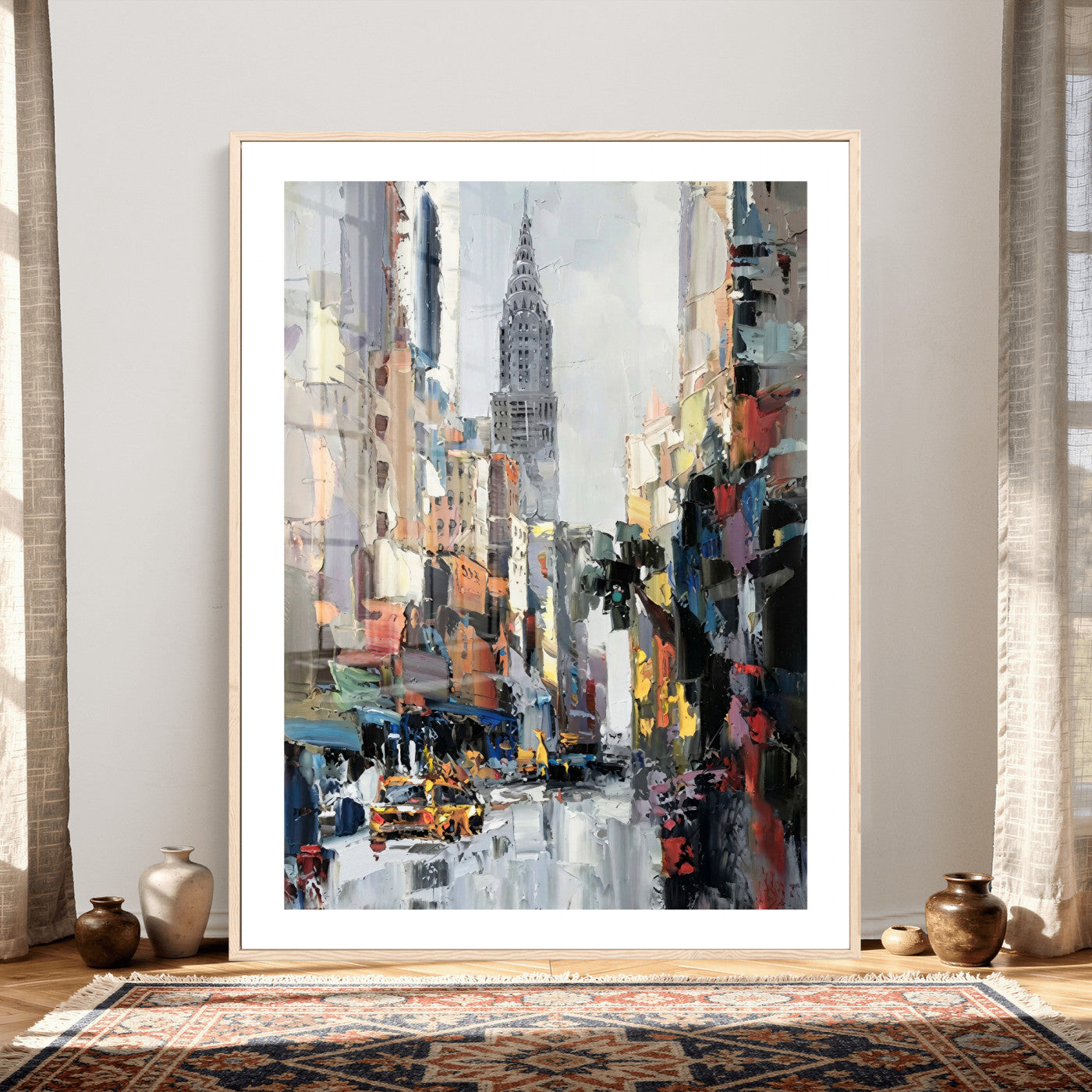 22144128-MGV-CV-24X36 - Chrysler Building New York Wall Art Canvas Print, Abstract NYC Street Painting Canvas Print, Modern Manhattan City Artwork for Living Room Decor