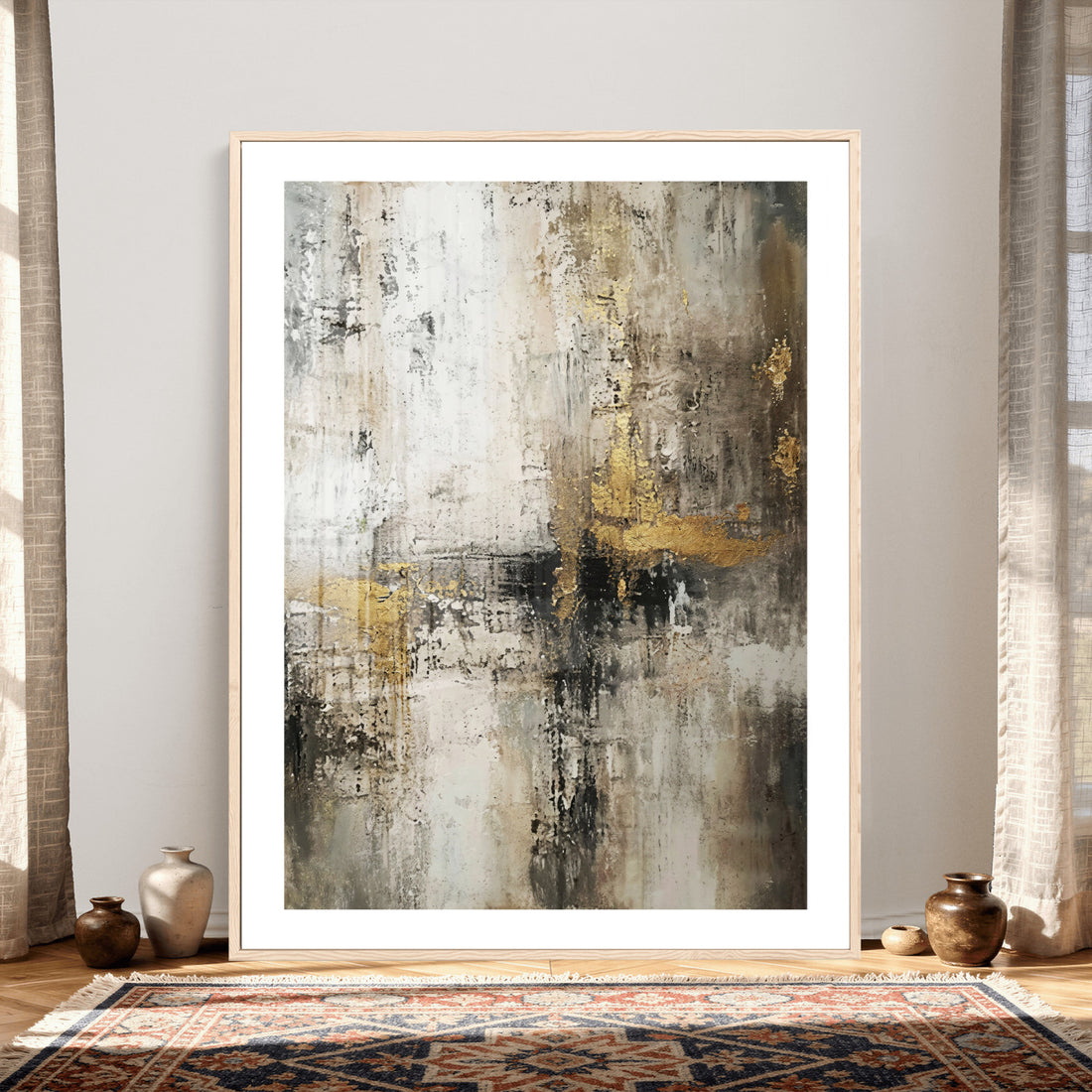 Framed Abstract Wall Art Canvas Print, Gold Black Modern Architecture Art