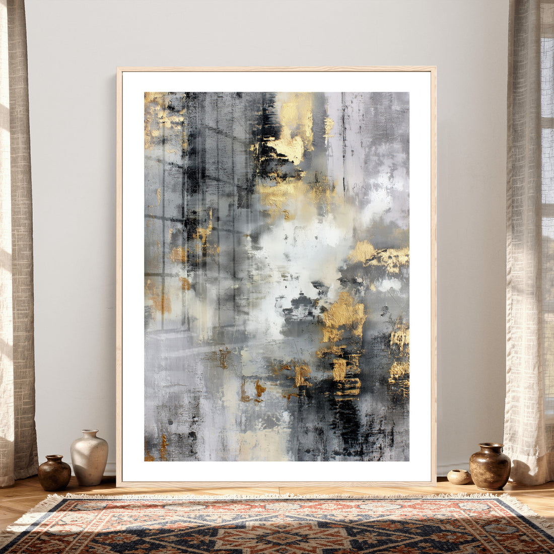 Gray Gold Abstract Wall Art Canvas Print, Painterly Modern Minimalist Artwork