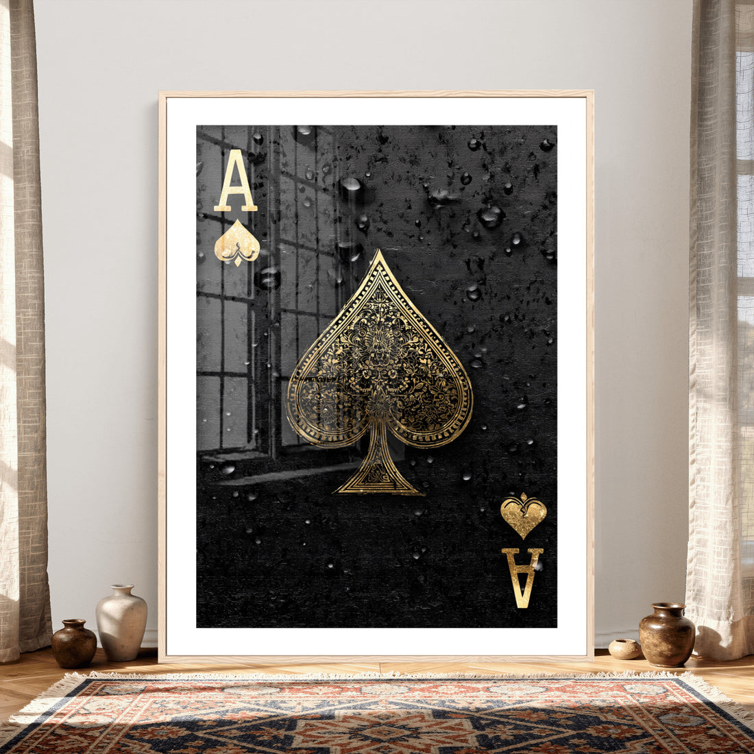 Ace of Spades Wall Art Canvas Print | Black and Gold Playing Card Artwork