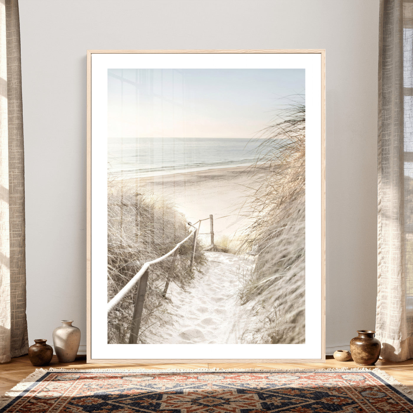 58415953-MGV-CV-24X36 - Coastal Beach Path Wall Art Canvas Print - Neutral Ocean Shore Landscape Artwork for Minimalist Home Decor