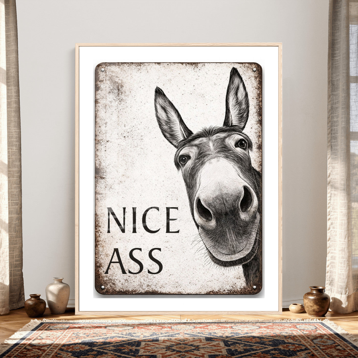 8151788R6-MGV-CV-24X36 - Funny Donkey Bathroom Wall Art Canvas Print, Nice Ass Farm Animal Sign, Rustic Farmhouse Humor Decor, Toilet Wall Art