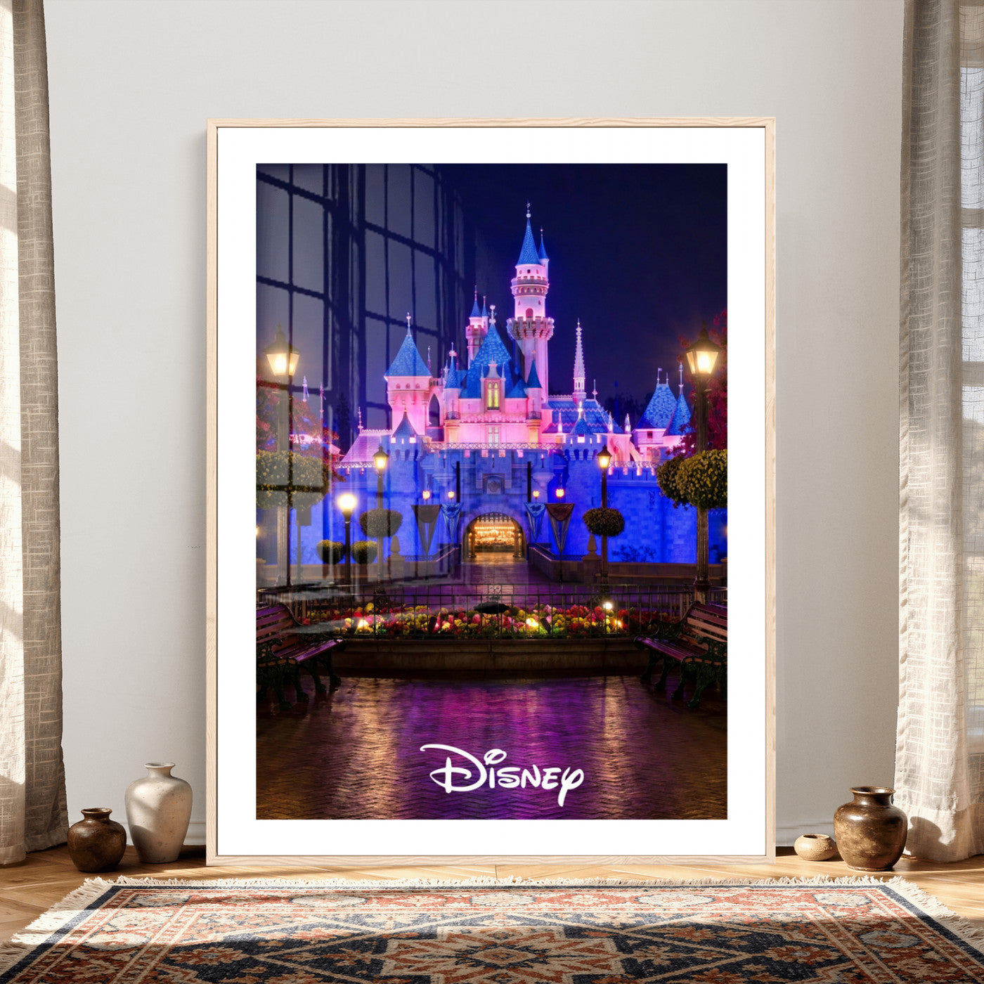 79435D-MGV-CV-24X36 - Disney Castle Wall Art – Framed Magic Kingdom Canvas Artwork, Fairytale Design, Kids Room Fantasy Decor for Home, Office