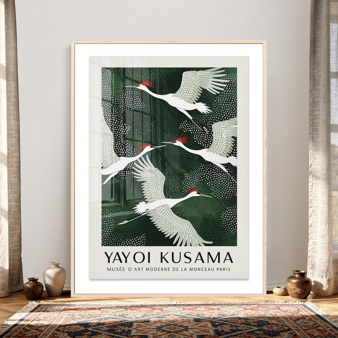 Yayoi Kusama Crane Bird Wall Art Canvas Print, Japanese Inspired Heron