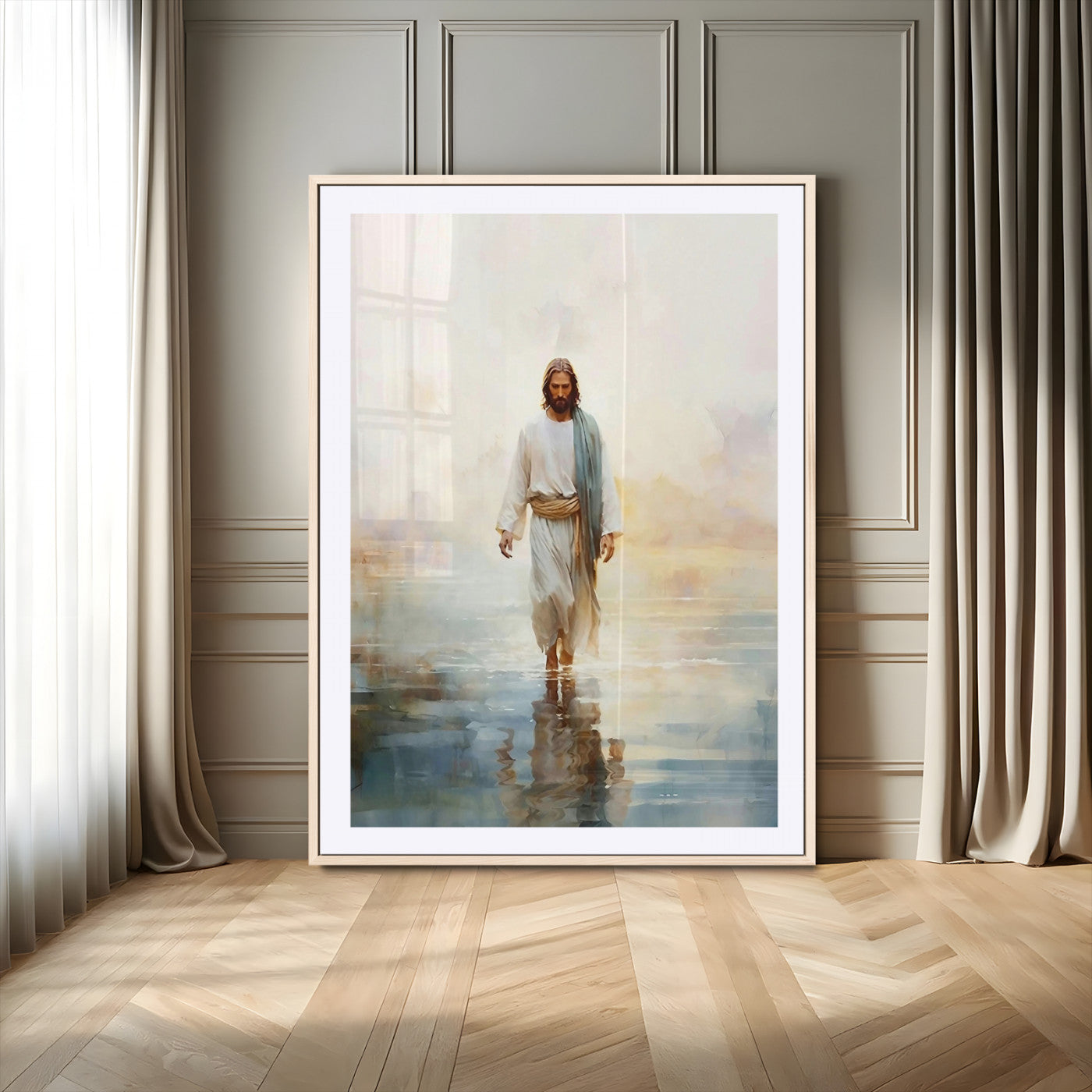 MGC-FP-24x36 - Jesus Walking on Water Wall Art Canvas Print, Christian Wall Art Print, God Jesus Print