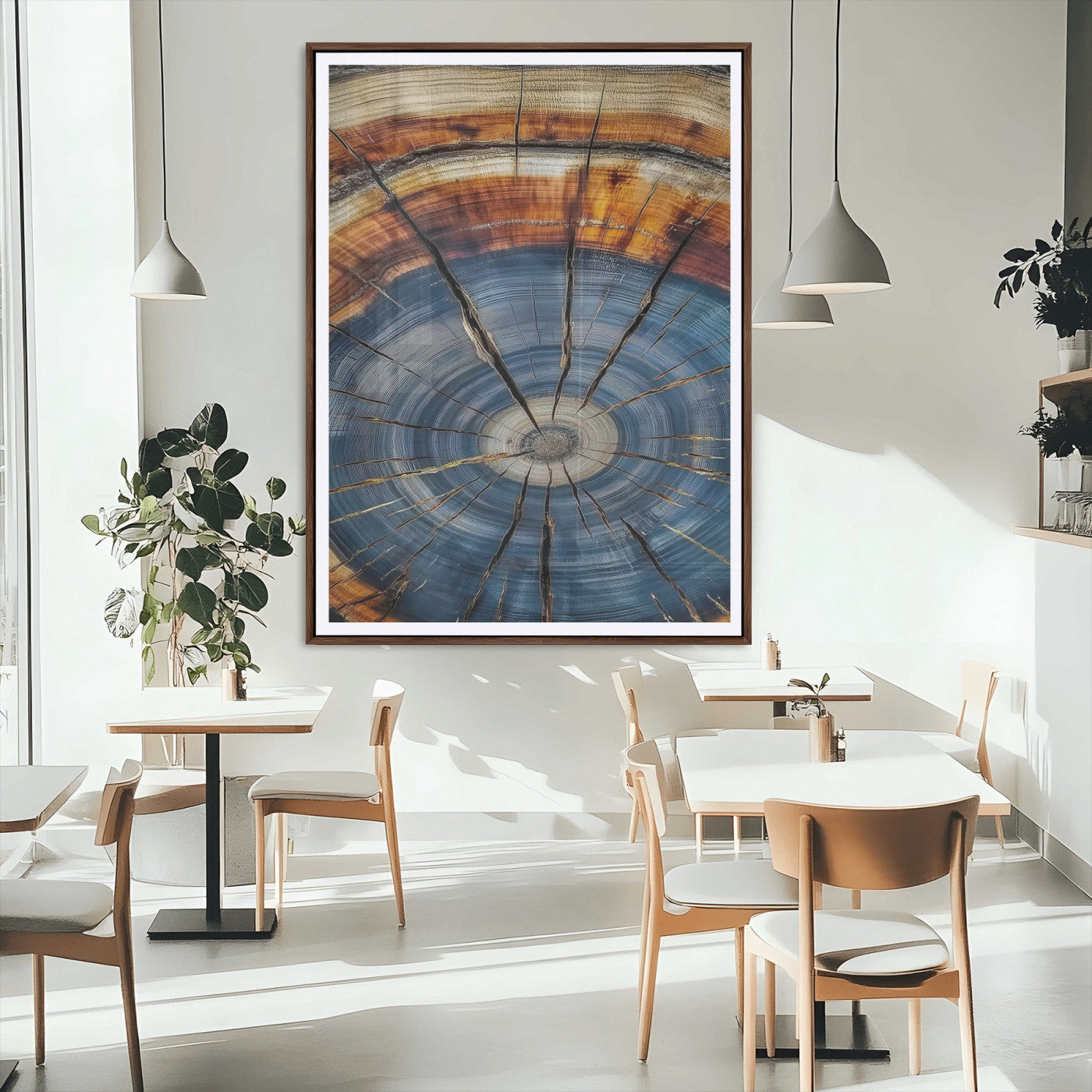 MGC-FP-24x36 - Tree Rings Wall Art Canvas Print, Framed Wood Texture Art Picture Print, Blue Grain Perfect Rustic Modern Decor Artwork