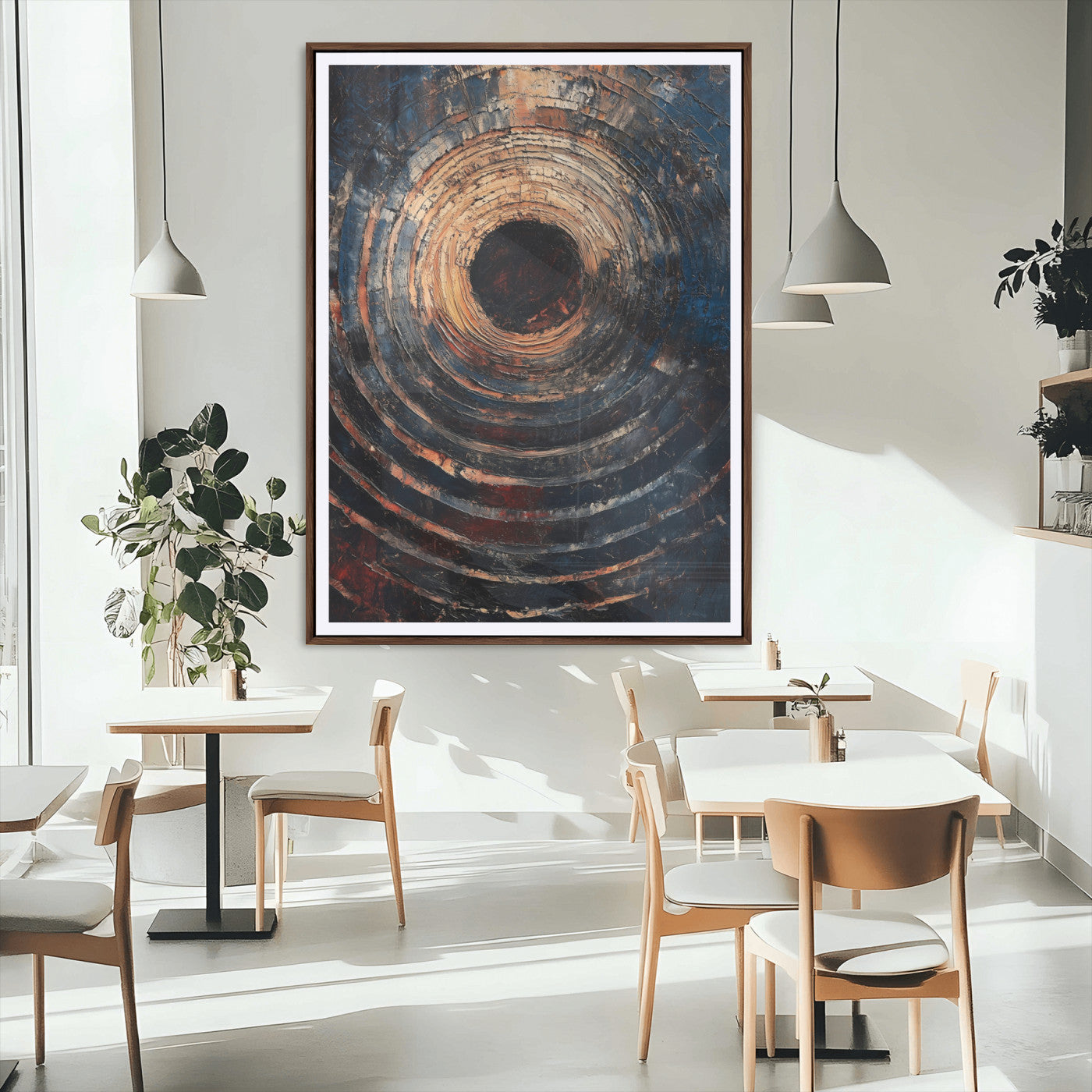 MGC-FP-24x36 - Textured Spiral Wall Art Canvas Print, Framed Abstract Void Art Picture Print, Wooden Vortex Perfect Modern Industrial Decor Artwork