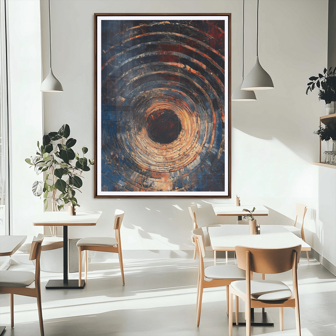 MGC-FP-24x36 - Textured Spiral Wall Art Canvas Print, Framed Abstract Void Art Picture Print, Wooden Vortex Perfect Modern Industrial Decor Artwork