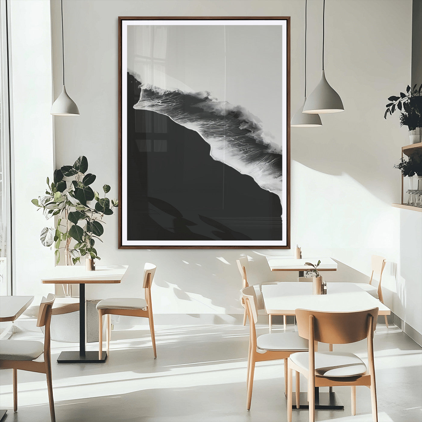 MGC-FP-24x36 - Ocean Wave Wall Art Canvas Print, Framed Abstract Wave Art Picture Print, Monochrome Sea Perfect Modern Minimal Decor Artwork