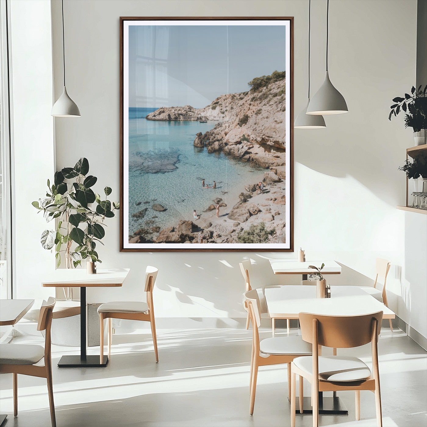 MGC-FP-24x36 - Turquoise Cove Wall Art Canvas Print, Framed Ibiza Beach Art Picture Print, Mediterranean Shore Perfect Boho Coastal Decor Artwork
