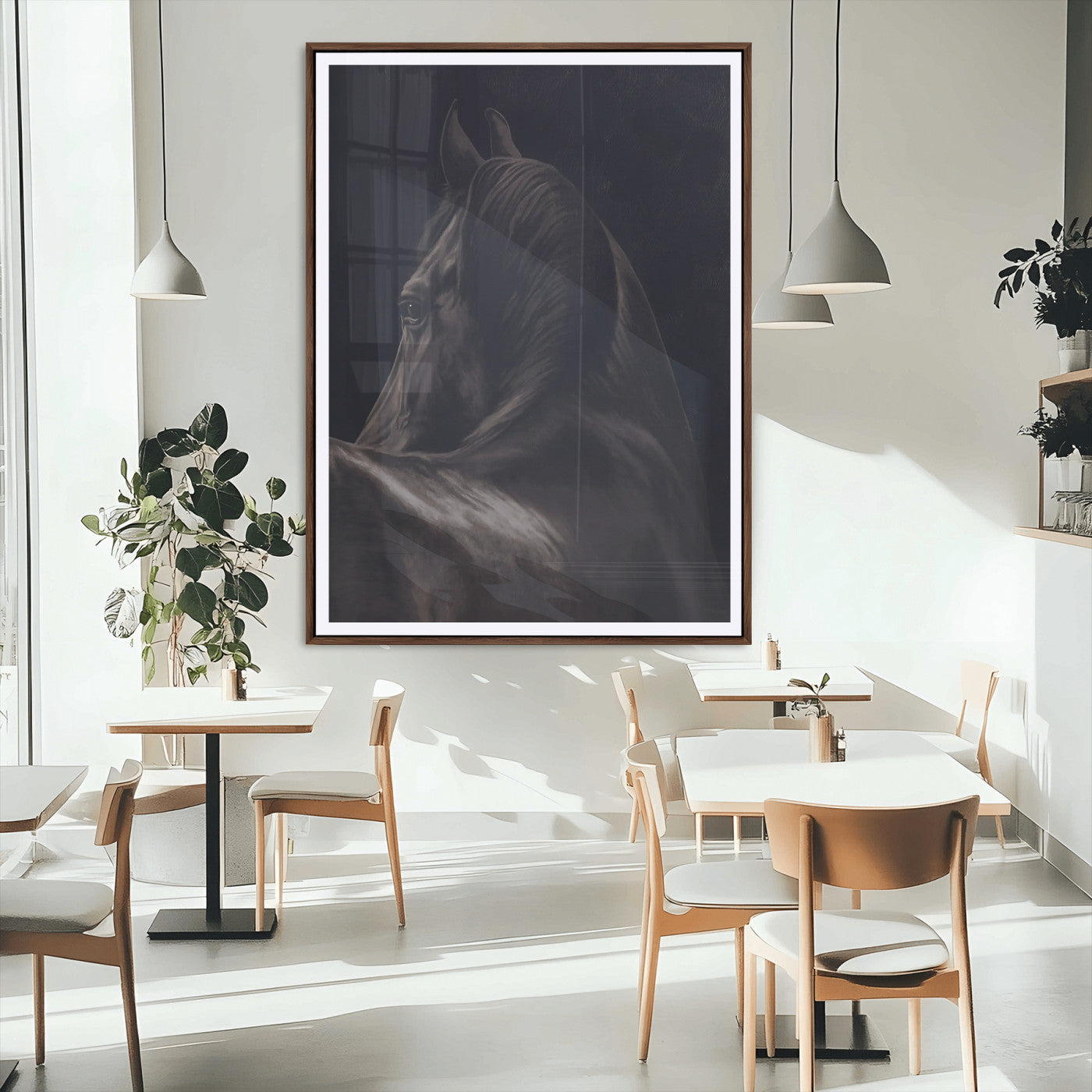 77538596-MGV-CV-24X36 - Dark Horse Wall Art – Majestic Silhouette Canvas Print, Sleek Mane, Graceful Strength, Elegant Equine Form, Timeless Beauty Decor for Home or Office