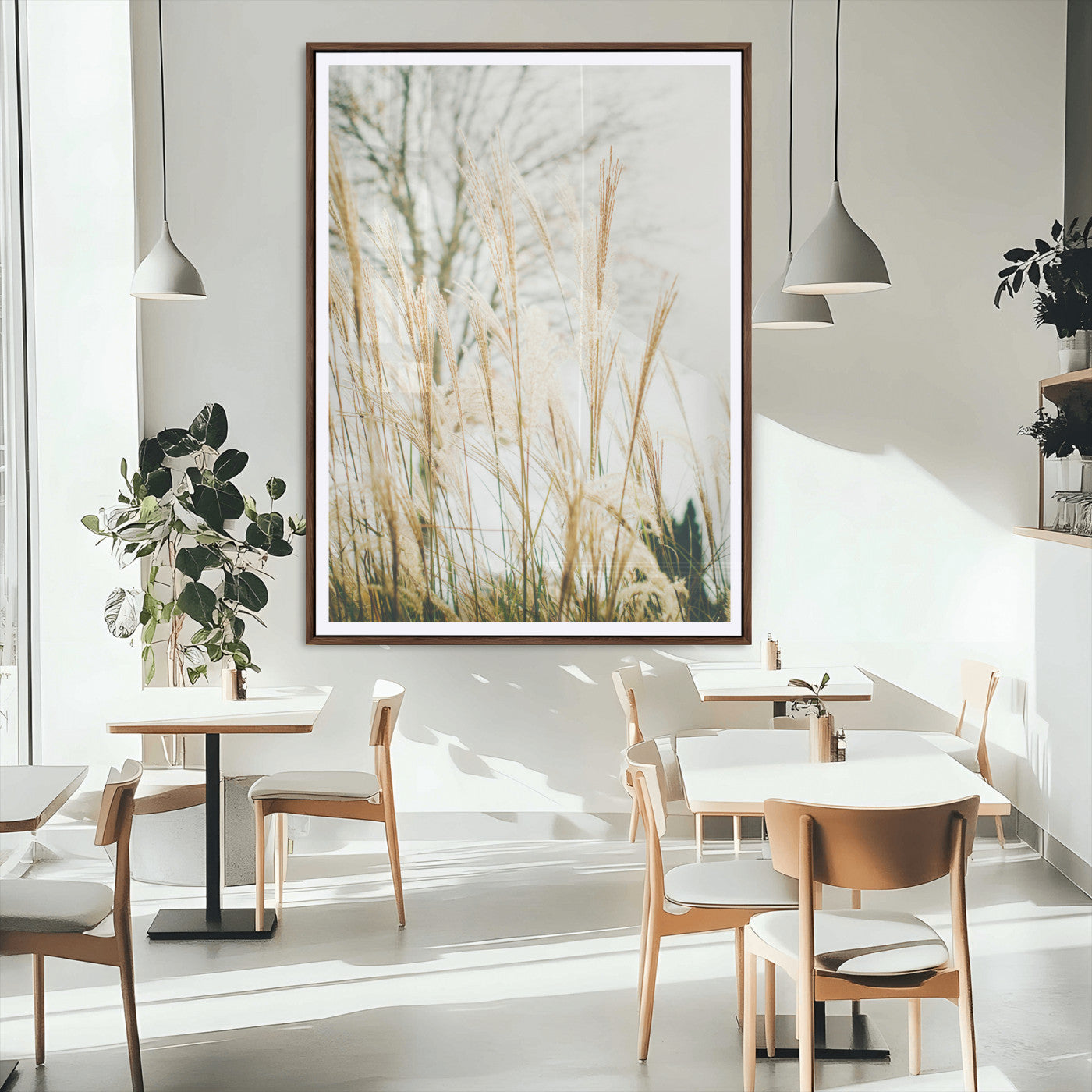 MGC-FP-24x36 - Pampas Grass Wall Art Canvas Print, Framed Neutral Tones Art Picture Print, Minimalist Nature Perfect Boho Minimalist Decor Artwork