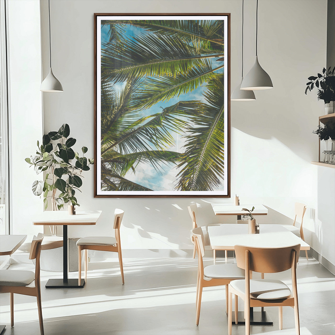 MGC-FP-24x36 - Palm Leaves Wall Art Canvas Print, Framed Tropical Vibes Art Picture Print, Green Foliage Perfect Tropical Boho Decor Artwork