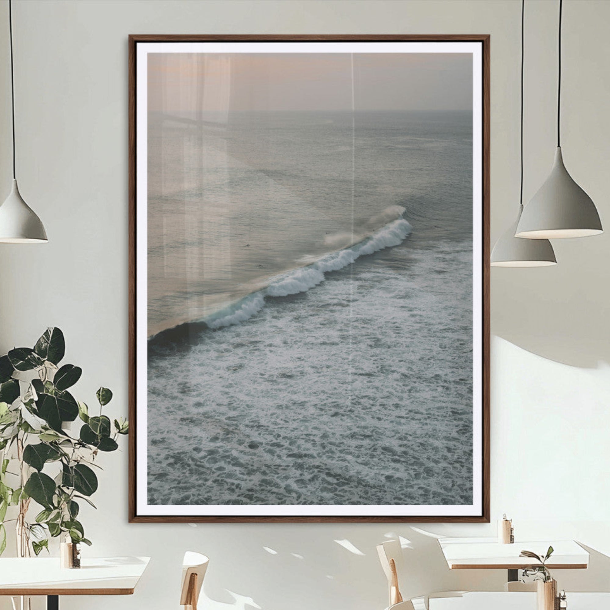 88999168-MGC-FP-24x36_Walnut-Ocean Waves Wall Art Canvas Print – Framed Coastal Serenity Relaxing Ocean Scene Artwork for Home Office