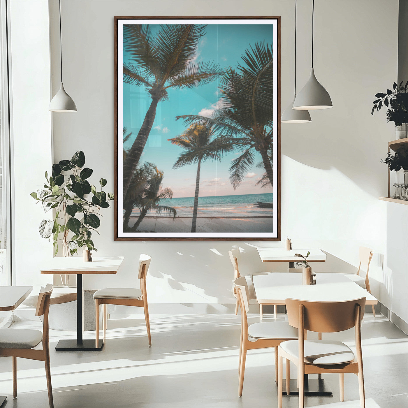 MGC-FP-24x36 - Palm Trees Wall Art Canvas Print, Framed Tropical Beach Art Picture Print, Ocean Breeze Perfect Tropical Coastal Decor Artwork