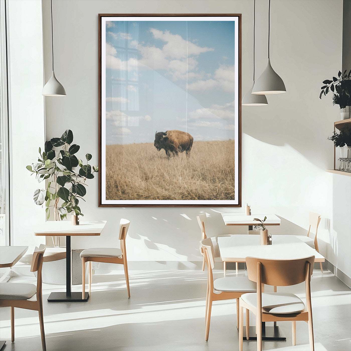 MGC-FP-24x36 - Bison Photography Wall Art Canvas Print, Framed Western Landscape Art Picture Print, Prairie Serenity Perfect Modern Ranch Decor Decor Artwork