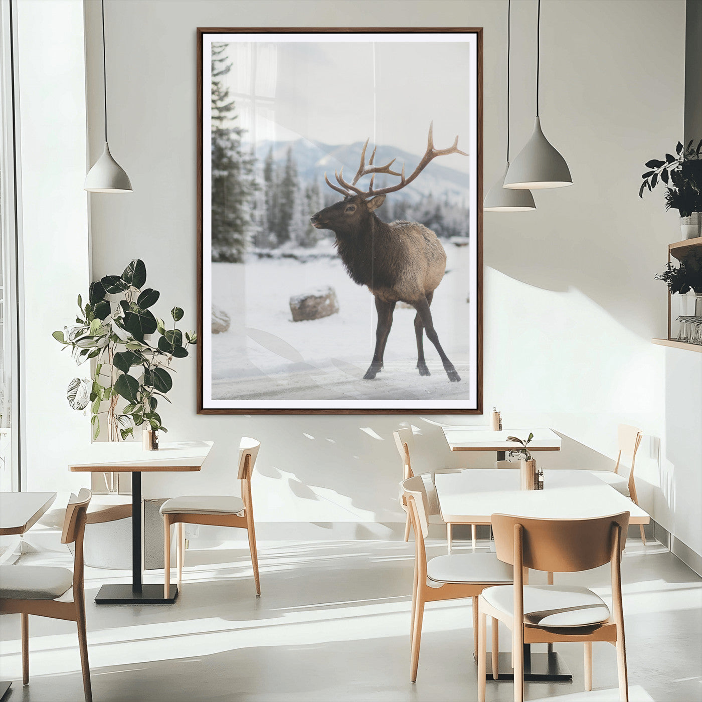 MGC-FP-24x36 - Elk Photography Wall Art Canvas Print, Framed Winter Wildlife Art Picture Print, Snowy Mountains Perfect Rustic Cabin Decor Decor Artwork