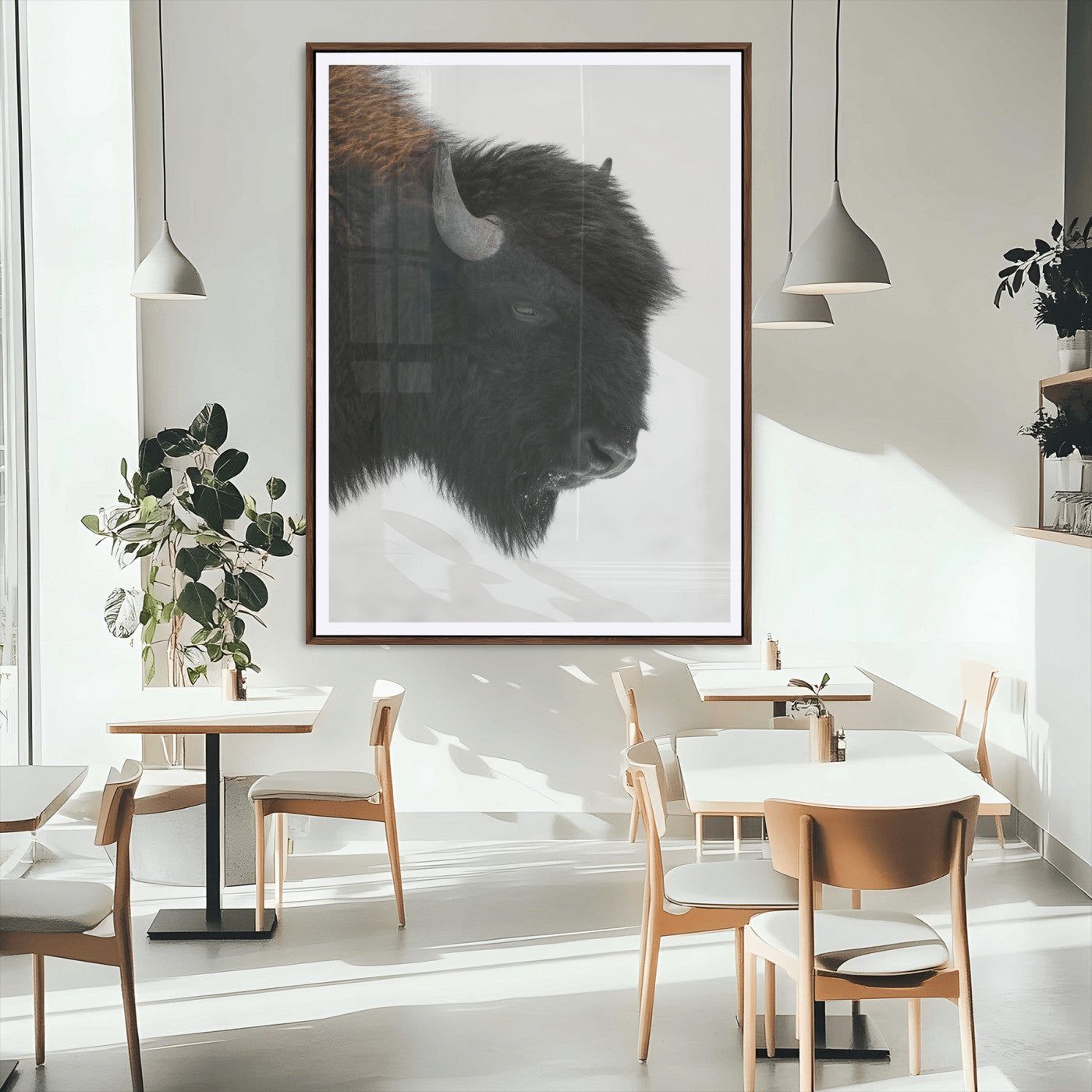 MGC-FP-24x36 - Western Rustic Wall Art Canvas Print, Framed Buffalo Photography Art Picture Print, Black and White Wildlife Perfect Country Decor Artwork