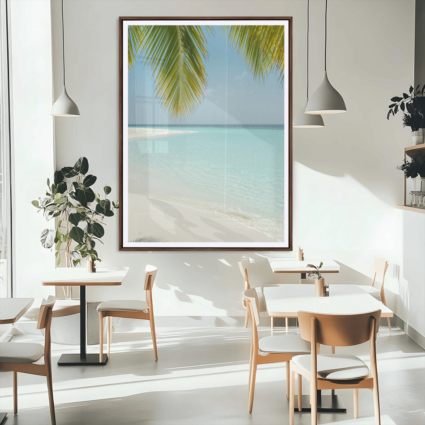 MGC-FP-24x36 - Azure Water Wall Art Canvas Print, Framed Tranquil Island Escape Art Picture Print, Clear Blue Ocean Perfect Coastal Minimalist Decor Artwork