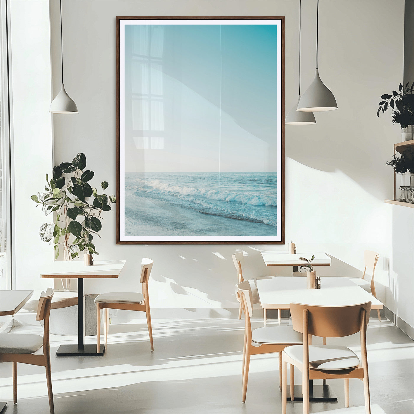 MGC-FP-24x36 - Minimalist Ocean Wall Art Canvas Print, Framed Calm Seascape Art Picture Print, Soft Blue Tones Perfect Coastal Minimalist Decor Artwork