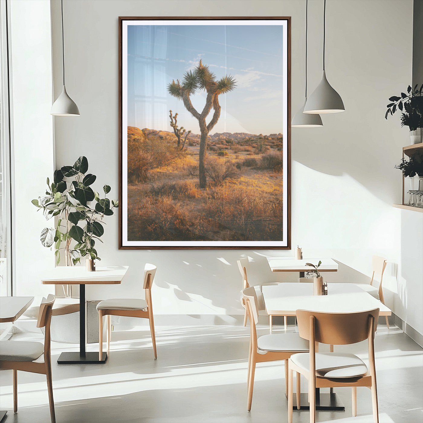 MGC-FP-24x36 - Joshua Tree Wall Art Canvas Print, Framed Golden Hour Desert Art Picture Print, Sunset Glow Perfect Southwestern Boho Decor Artwork