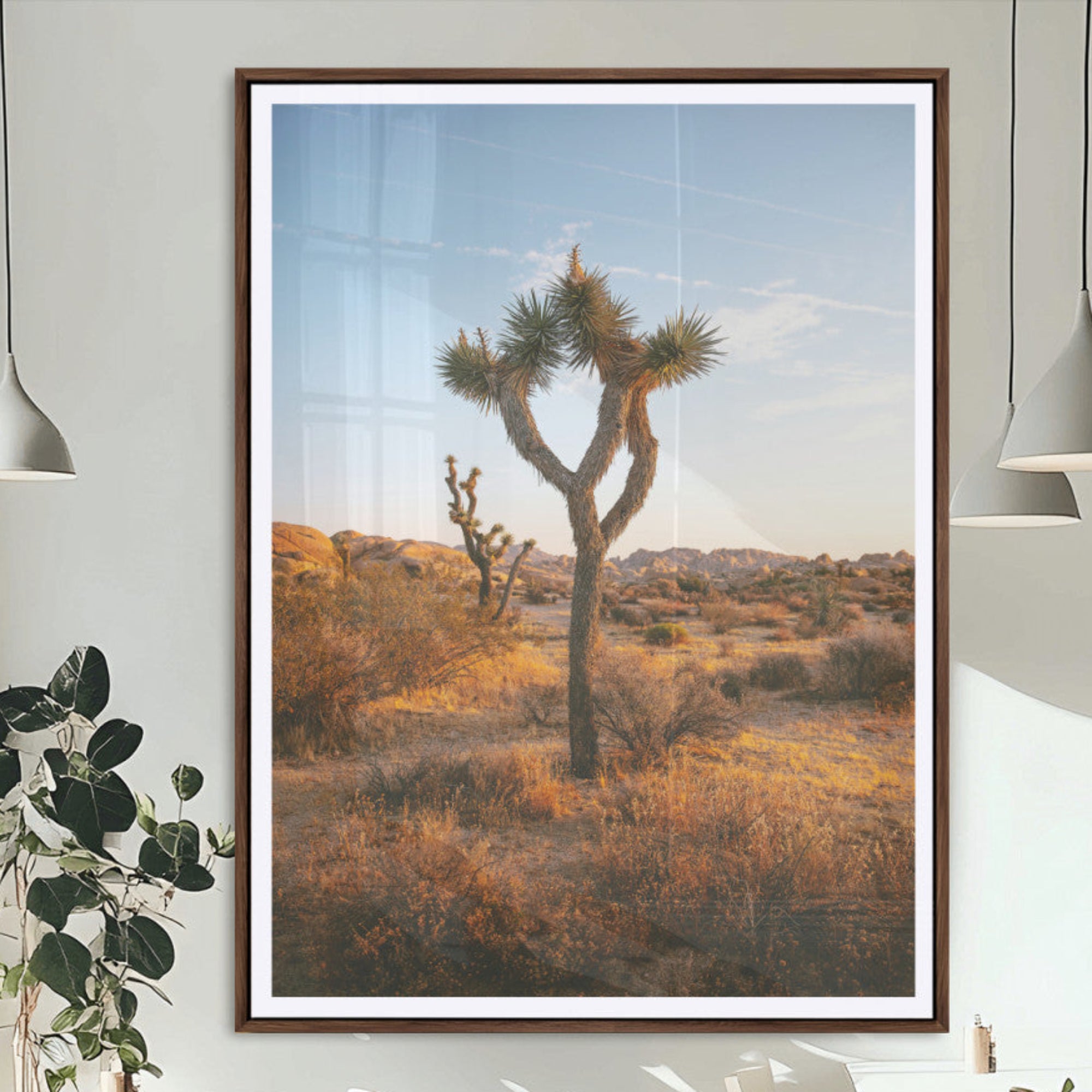 90776393-MGC-FP-24x36_Walnut-Joshua Tree Wall Art Canvas Print – Framed Golden Hour Desert Sunset Glow Southwestern Boho Nature Artwork for Home, Office