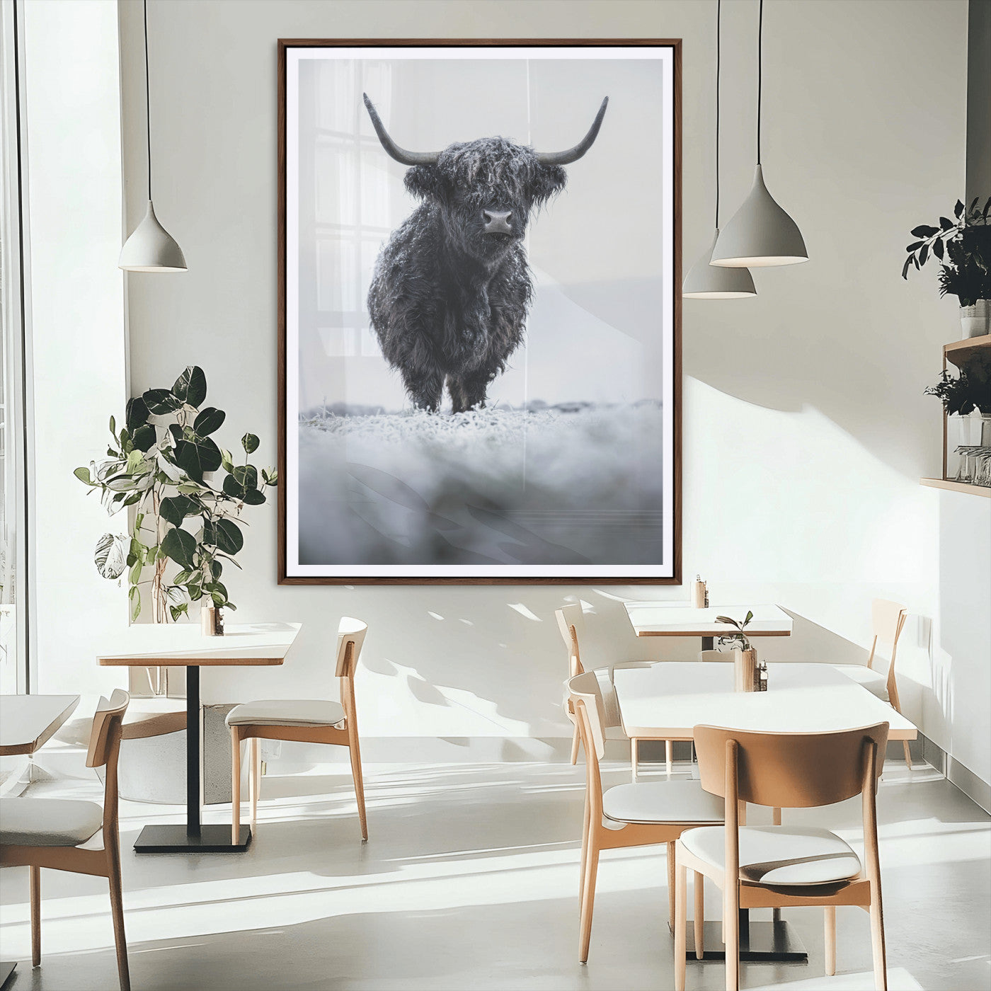 MGC-FP-24x36 - Frosty Black Highland Wall Art Canvas Print, Framed Moody Winter Aesthetic Art Picture Print, Scottish Highlands Perfect Modern Rustic Decor Artwork