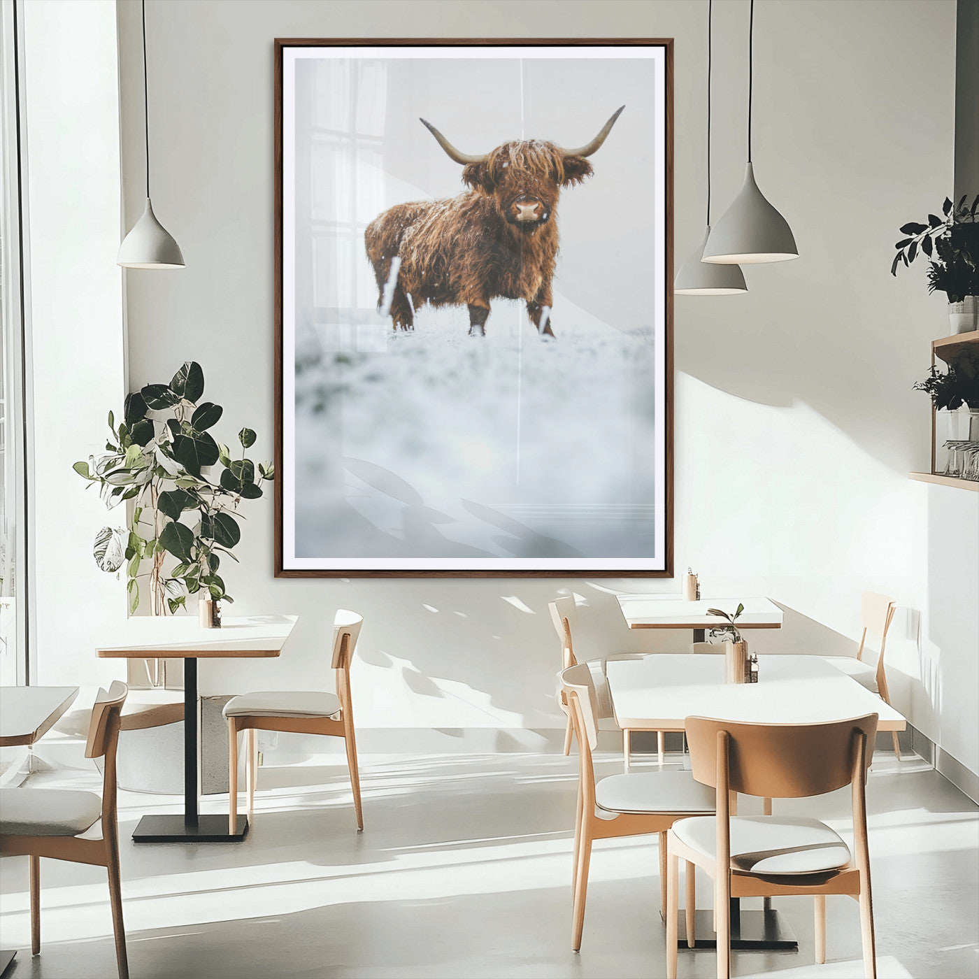 MGC-FP-24x36 - Highland Cow Wall Art Canvas Print, Framed Horned Cow Art Picture Print, Scottish Cattle Perfect Farmhouse Decor Artwork