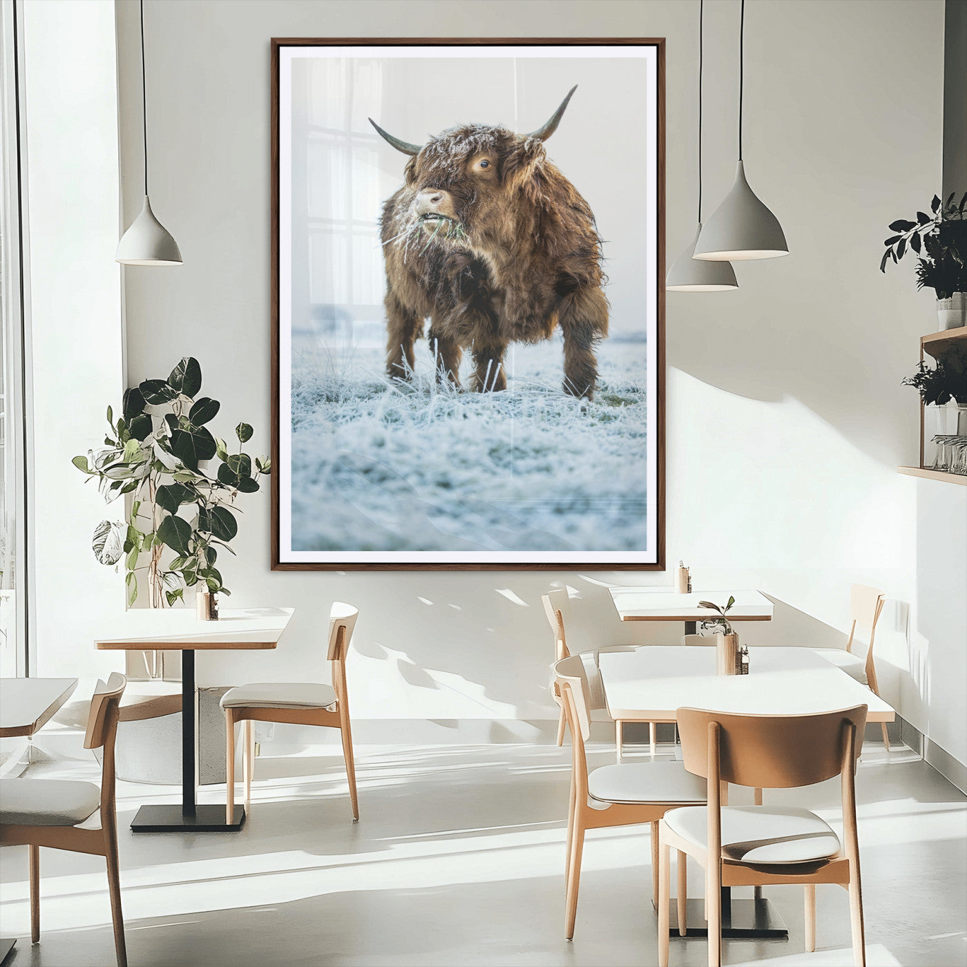 MGC-FP-24x36 - Minimalist Scottish Highlang Cow Wall Art Canvas Print for Farmhouse / County Style Art Print for